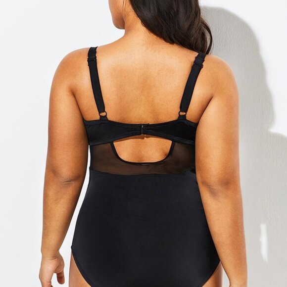 Meet Curve Black Cut Out Mesh Underwire One Piece Swimsuit - Picture 3 of 4